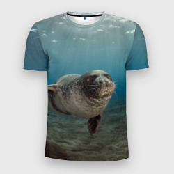 Мужская футболка 3D Slim Тюлень под водой