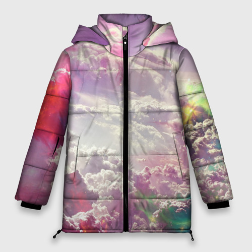 Женская зимняя куртка 3D с принтом Розовые облака, вид спереди #2