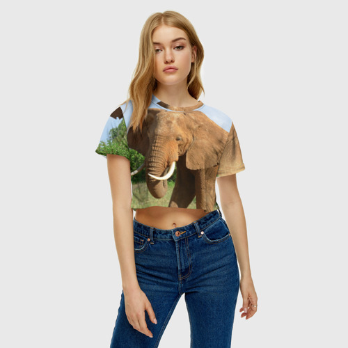 Женская футболка Crop-top 3D Слон, цвет 3D печать - фото 3