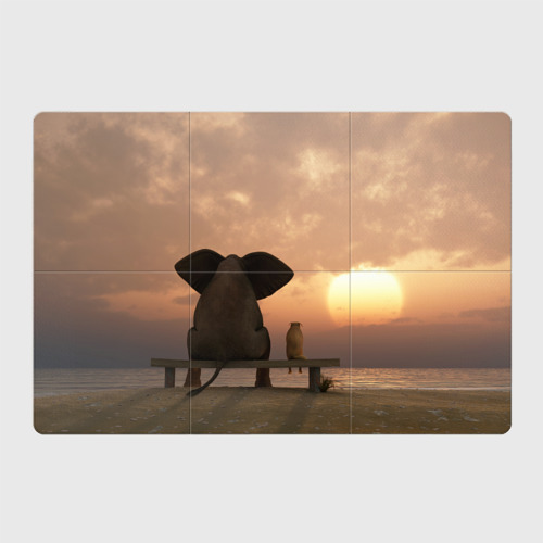 Магнитный плакат 3Х2 Слон с собакой на лавке, закат