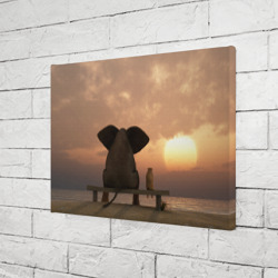 Холст прямоугольный Слон с собакой на лавке, закат - фото 2