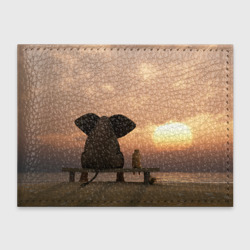 Обложка для студенческого билета Слон с собакой на лавке, закат