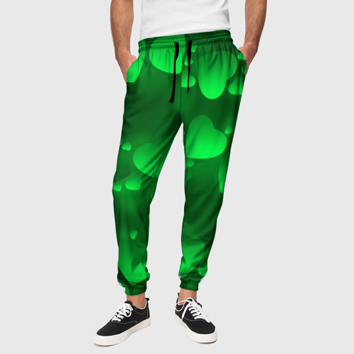 Мужские брюки 3D Зеленые сердечки, цвет 3D печать - фото 4