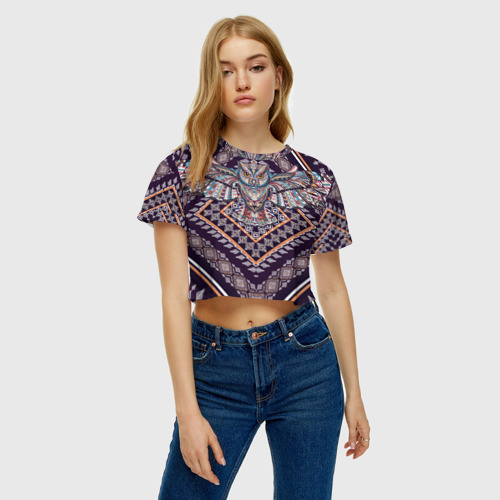 Женская футболка Crop-top 3D Сова, цвет 3D печать - фото 4