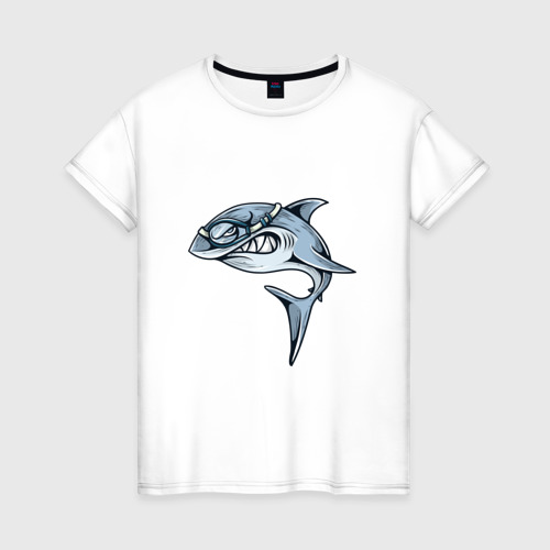 Женская футболка хлопок Акула, цвет белый