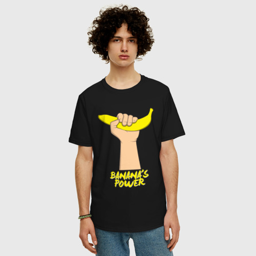 Мужская футболка хлопок Oversize Сила бананов, цвет черный - фото 3