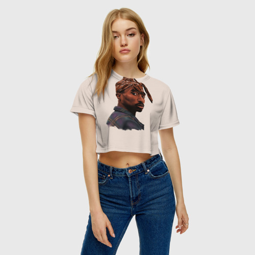 Женская футболка Crop-top 3D Tupac, цвет 3D печать - фото 3