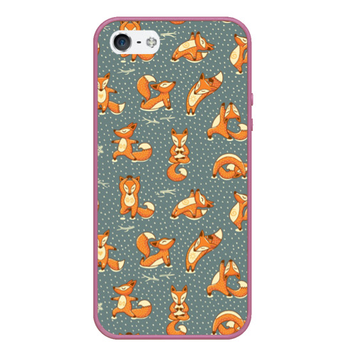 Чехол для iPhone 5/5S матовый Foxes yoga, цвет розовый