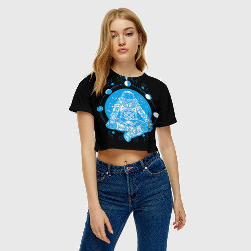 Женская футболка Crop-top 3D Космонавт, цвет 3D печать - фото 3