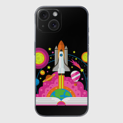 Чехол для iPhone 15 силиконовый с защитой камеры Космос