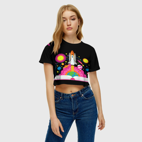 Женская футболка Crop-top 3D Космос, цвет 3D печать - фото 3