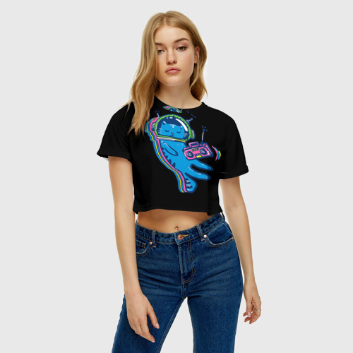 Женская футболка Crop-top 3D Космокот 1, цвет 3D печать - фото 4