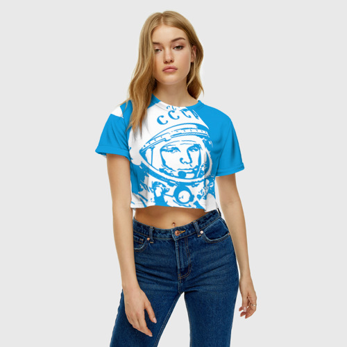 Женская футболка Crop-top 3D Гагарин 1 - фото 4
