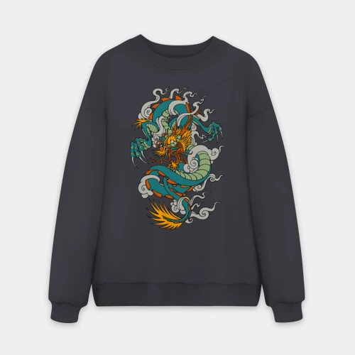 Мужской свитшот oversize без начеса хлопок Дракон