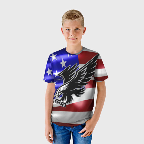 Детская футболка 3D Флаг США с орлом, цвет 3D печать - фото 3