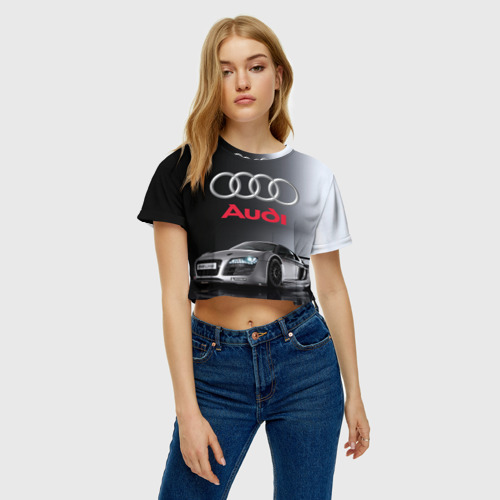 Женская футболка Crop-top 3D Серебристая Ауди, цвет 3D печать - фото 4