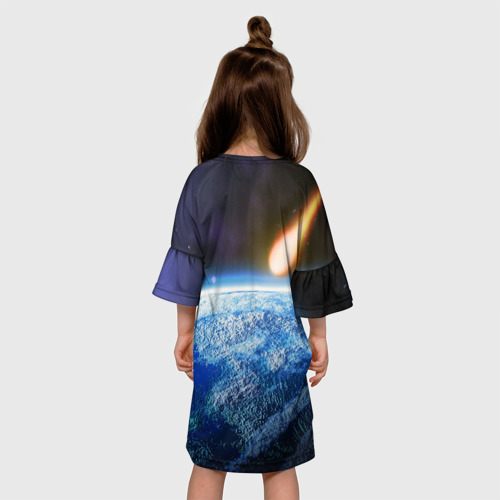 Детское платье 3D с принтом Без паники, метеорит, вид сзади #2