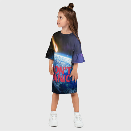 Детское платье 3D с принтом Без паники, метеорит, фото на моделе #1