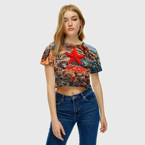 Женская футболка Crop-top 3D СССР Солдаты, цвет 3D печать - фото 3