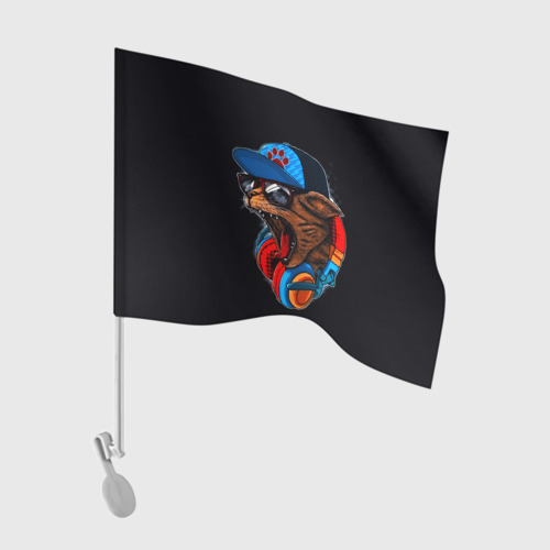 Флаг для автомобиля Кот диджей тусовщик хипстер
