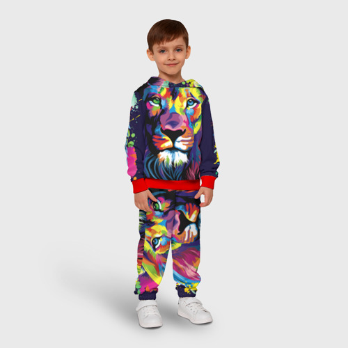 Детский костюм с толстовкой 3D Красочный лев, цвет красный - фото 3