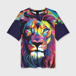 Женская футболка oversize 3D Красочный лев