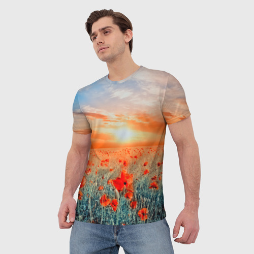 Мужская футболка 3D Маковые цветы, цвет 3D печать - фото 3