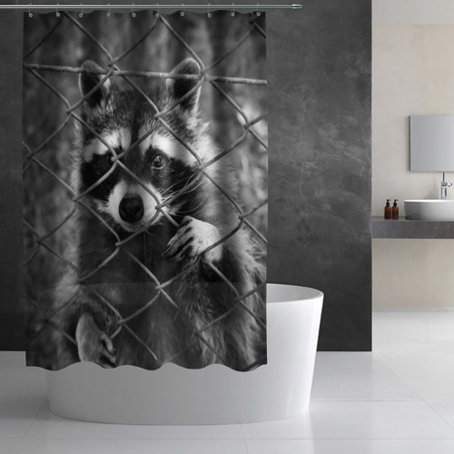 Штора 3D для ванной Енот за решеткой - фото 2