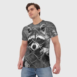 Мужская футболка 3D Енот за решеткой - фото 2