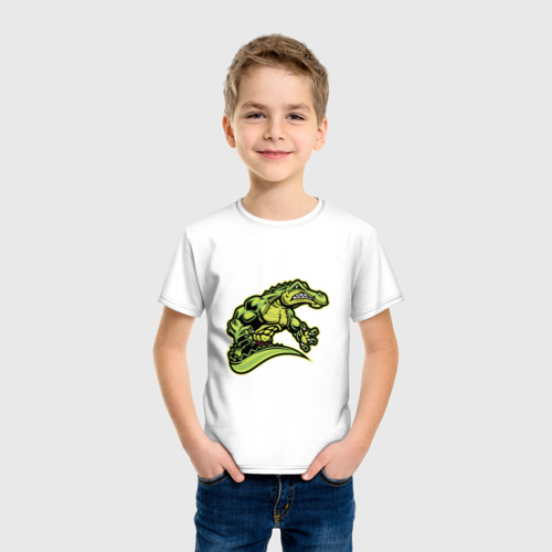 Детская футболка хлопок с принтом Крокодил, фото на моделе #1