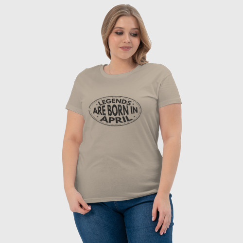 Женская футболка хлопок Легенды рождаются в Апреле, цвет миндальный - фото 6