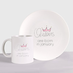 Набор: тарелка + кружка Королевы рождаются в январе
