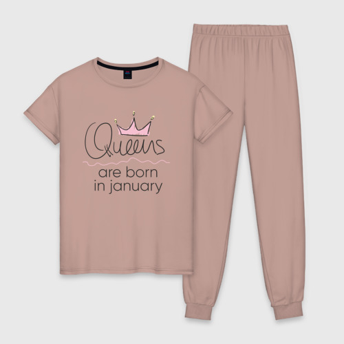 Женская пижама хлопок Королевы рождаются в январе, цвет пыльно-розовый
