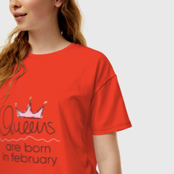 Женская футболка хлопок Oversize Королевы рождаются в феврале - фото 2