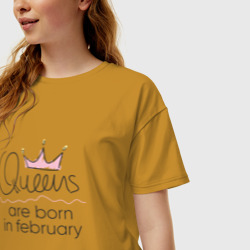 Женская футболка хлопок Oversize Королевы рождаются в феврале - фото 2