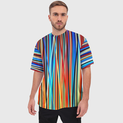 Мужская футболка oversize 3D Colored stripes, цвет 3D печать - фото 3