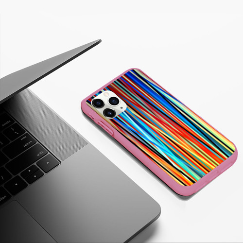 Чехол для iPhone 11 Pro Max матовый Colored stripes, цвет малиновый - фото 5