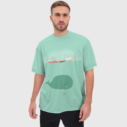 Мужская футболка oversize 3D Кит с корабликами - фото 2