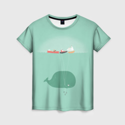 Женская футболка 3D Кит с корабликами