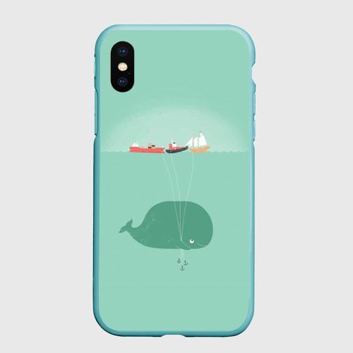 Чехол для iPhone XS Max матовый Кит с корабликами, цвет мятный