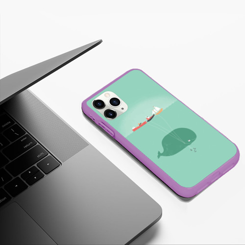Чехол для iPhone 11 Pro Max матовый Кит с корабликами, цвет фиолетовый - фото 5