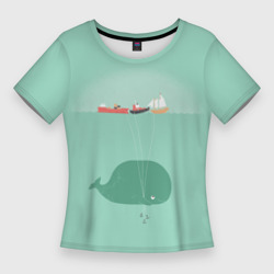 Женская футболка 3D Slim Кит с корабликами