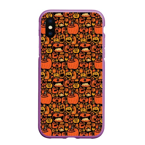 Чехол для iPhone XS Max матовый Тыквы Хэллоуин, цвет фиолетовый