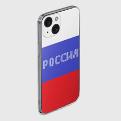 Чехол для iPhone 15 силиконовый с защитой камеры Флаг России с надписью - фото 2