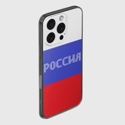 Чехол для iPhone 16 Pro Max силиконовый с защитой камеры Флаг России с надписью - фото 2