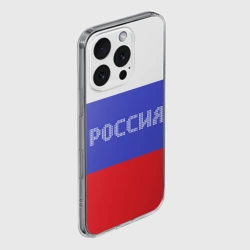 Чехол для iPhone 16 Pro силиконовый с защитой камеры Флаг России с надписью - фото 2
