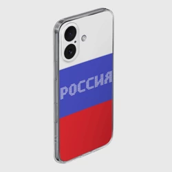 Чехол для iPhone 16 силиконовый с защитой камеры Флаг России с надписью - фото 2