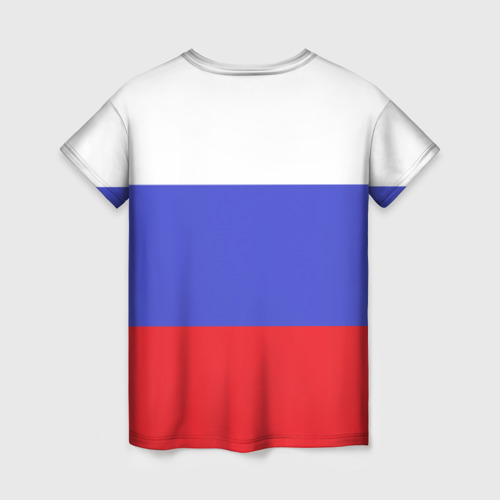 Женская футболка 3D с принтом Флаг России с надписью, вид сзади #1