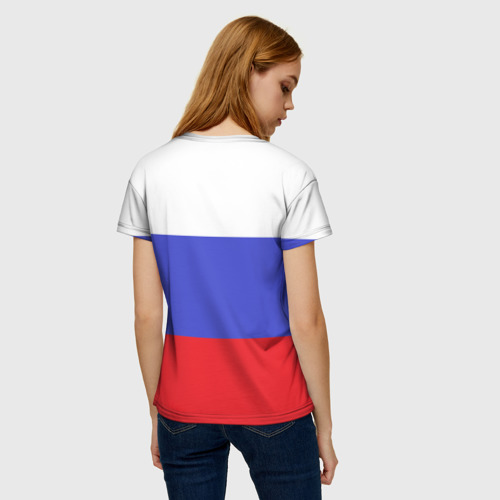 Женская футболка 3D с принтом Флаг России с надписью, вид сзади #2