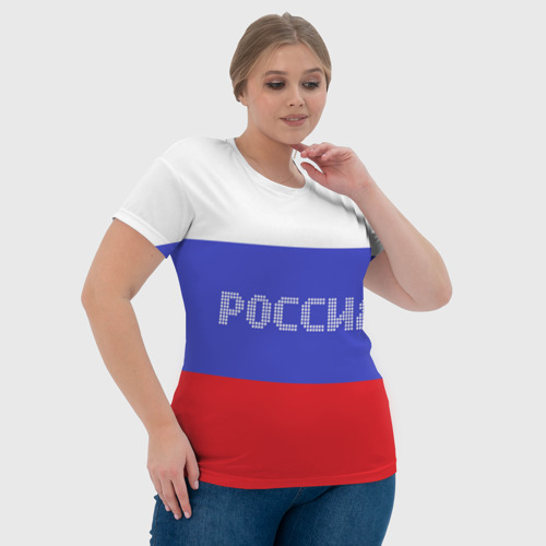 Женская футболка 3D с принтом Флаг России с надписью, фото #4